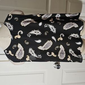 Paisley Print Navy Blue Sleeveless Top. By Loft. Large P. 2 little Bows In Back.